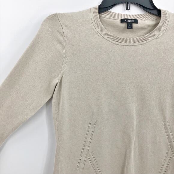 Carlisle Sweater Womens Small Cream Silk Blend Crew Neck Ribbed Trim Pullover - Picture 2 of 8